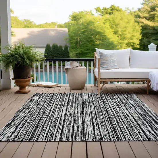 Black And Ivory Striped Washable Indoor Outdoor Area Rug Photo 9
