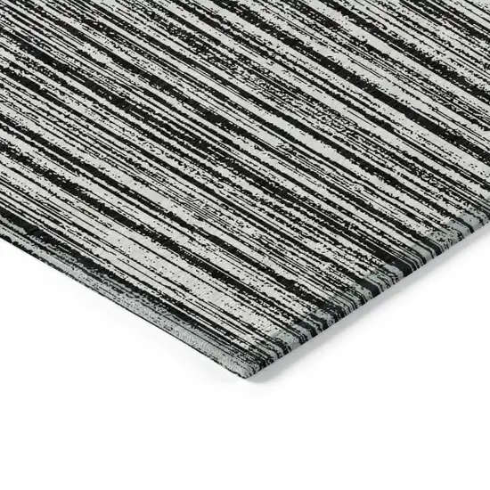 Black And Ivory Striped Washable Indoor Outdoor Area Rug Photo 3