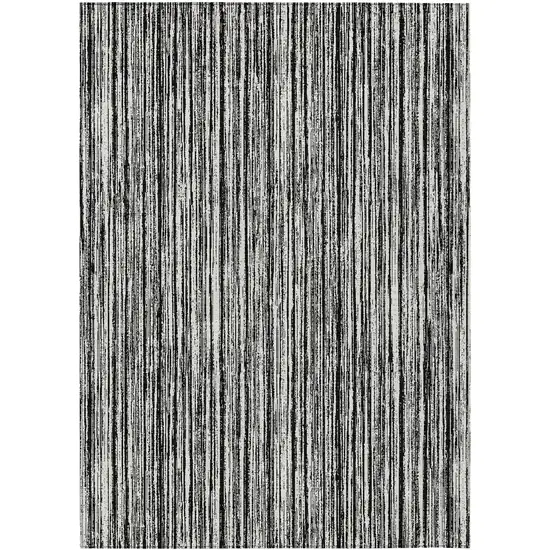 Black And Ivory Striped Washable Indoor Outdoor Area Rug Photo 1