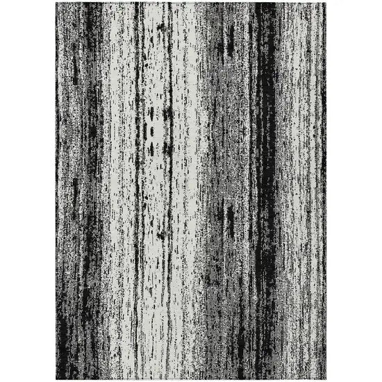 Black And Ivory Striped Washable Indoor Outdoor Area Rug Photo 2