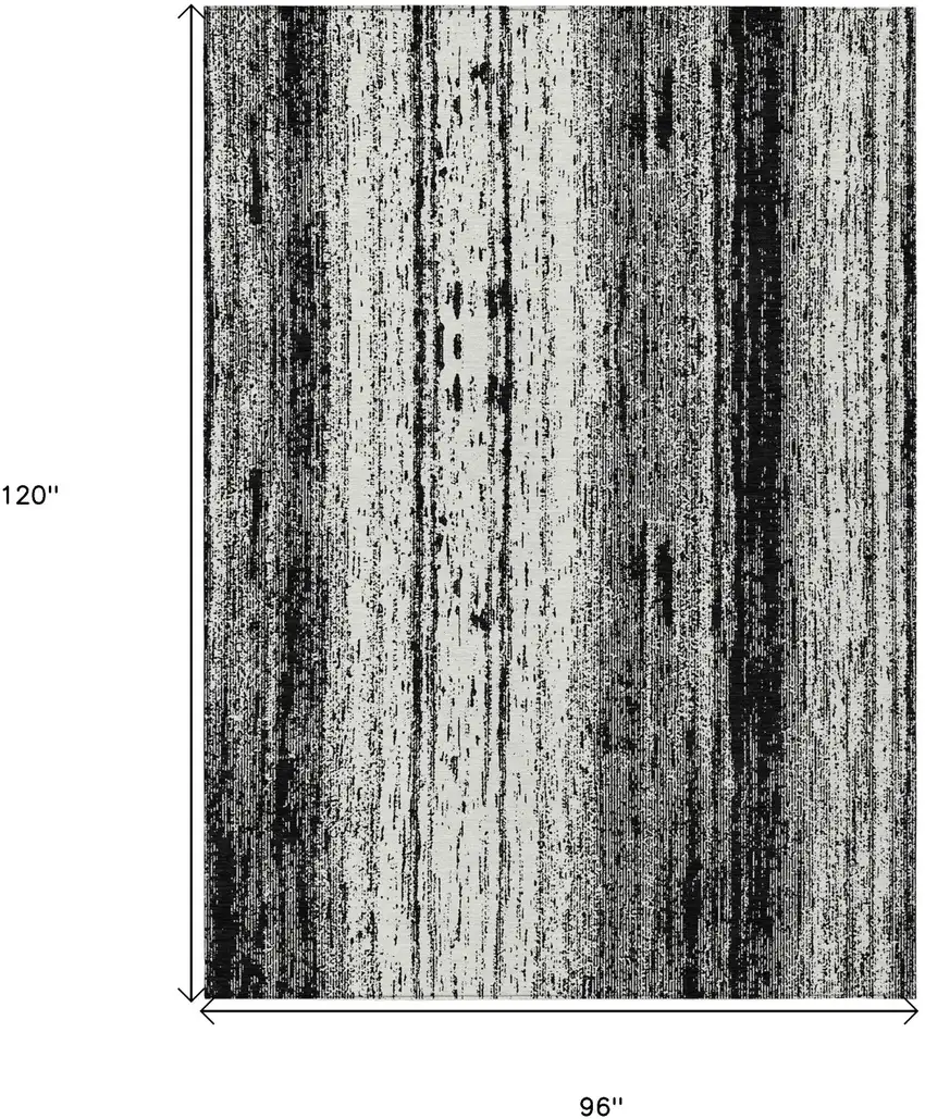 Black And Ivory Striped Washable Indoor Outdoor Area Rug Photo 3