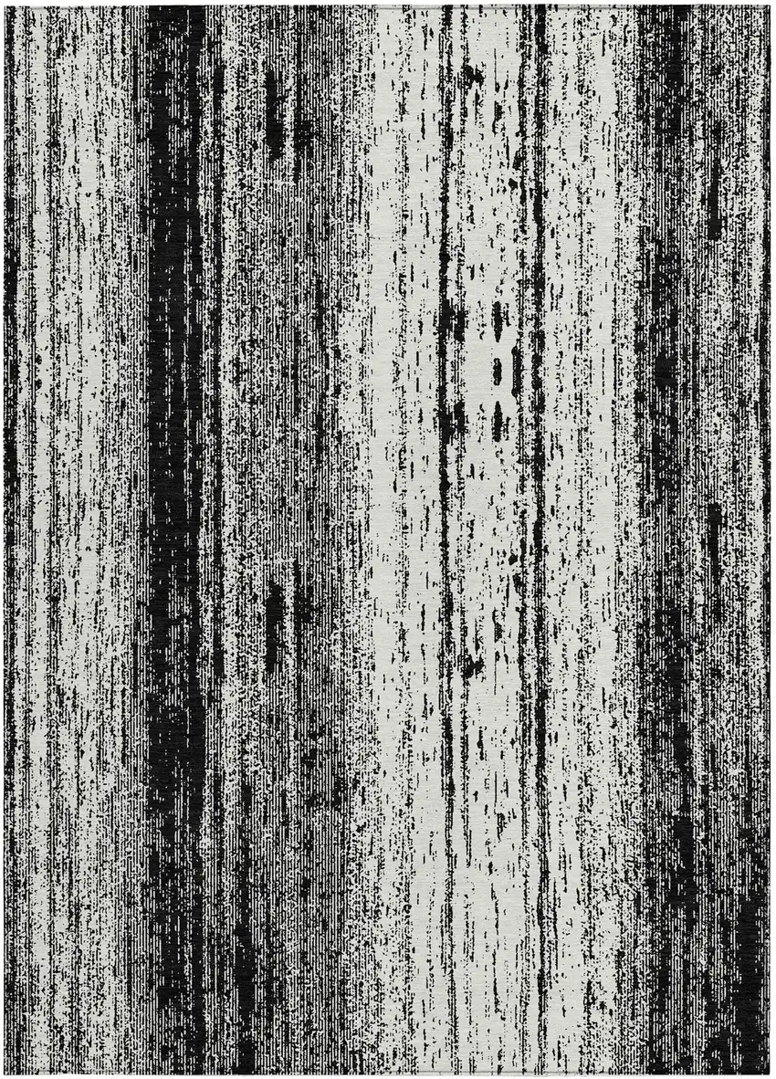 Black And Ivory Striped Washable Indoor Outdoor Area Rug Photo 7