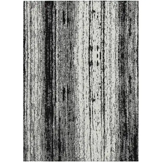 Black And Ivory Striped Washable Indoor Outdoor Area Rug Photo 7
