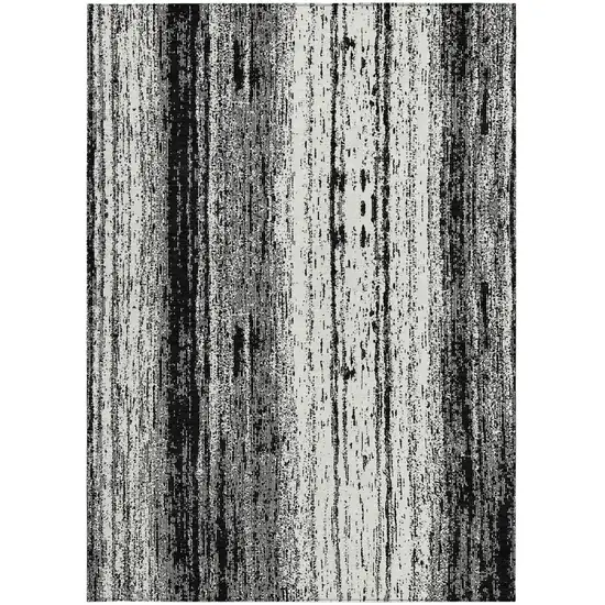Black And Ivory Striped Washable Indoor Outdoor Area Rug Photo 7