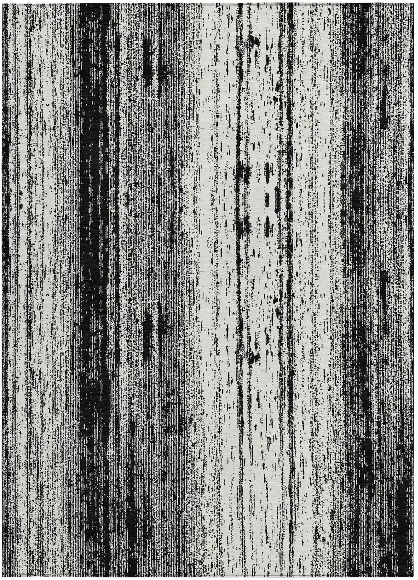 Black And Ivory Striped Washable Indoor Outdoor Area Rug Photo 7