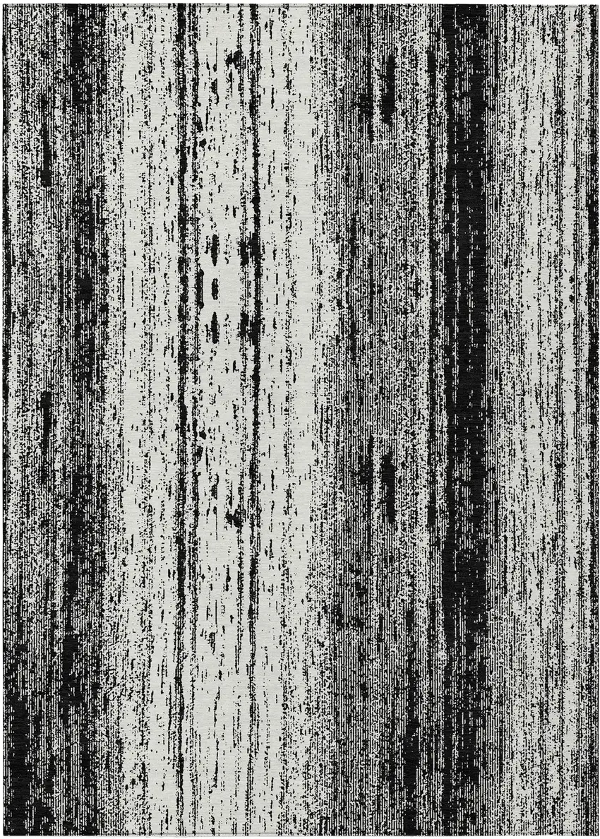 Black And Ivory Striped Washable Indoor Outdoor Area Rug Photo 2