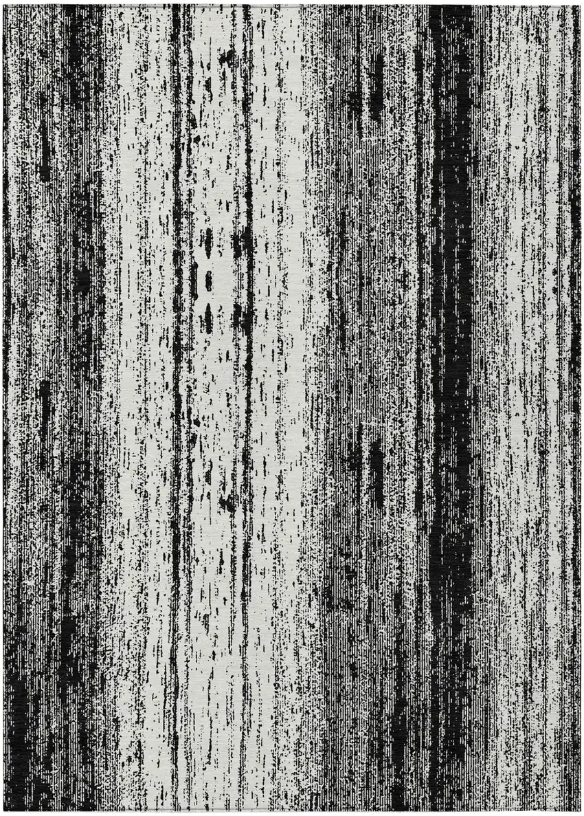 Black And Ivory Striped Washable Indoor Outdoor Area Rug Photo 2