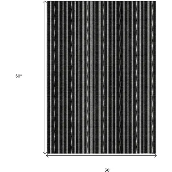 Black And Ivory Striped Washable Indoor Outdoor Area Rug Photo 3