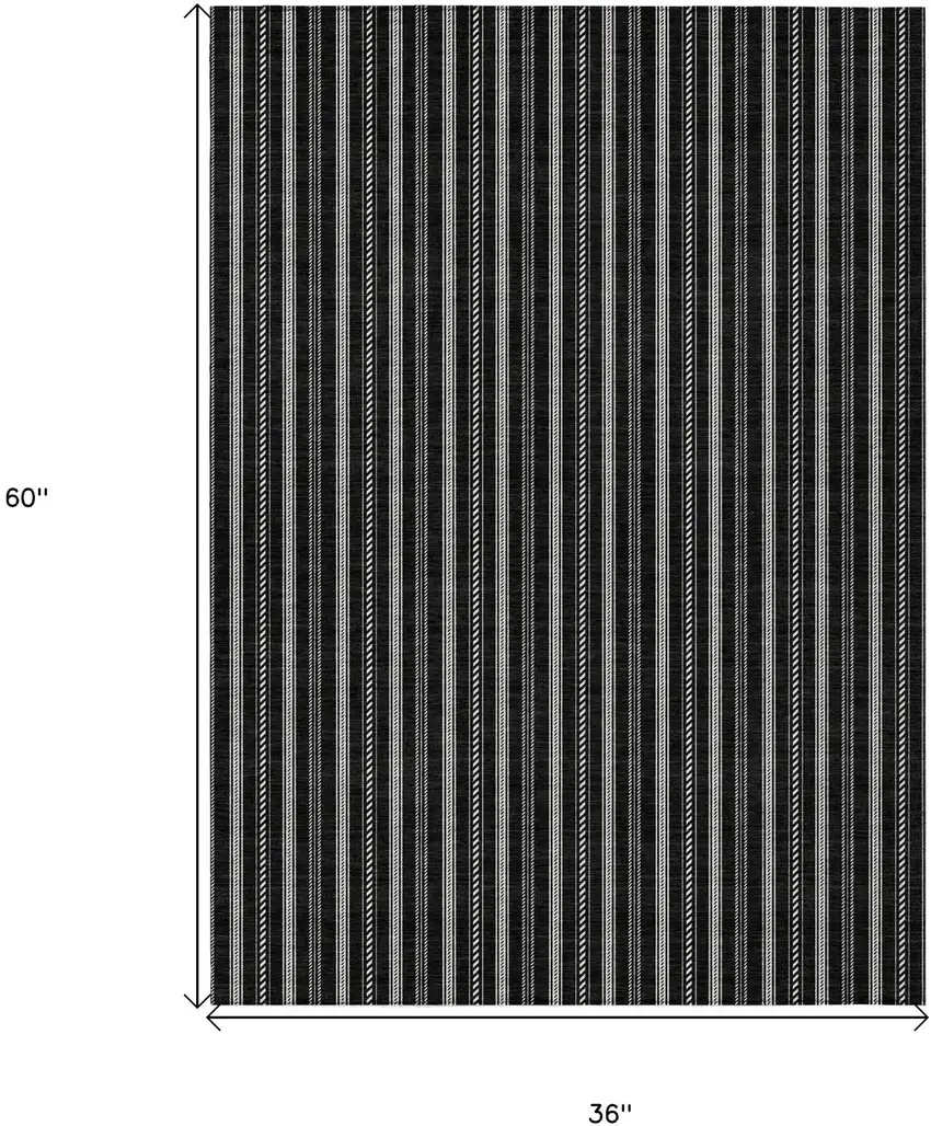 Black And Ivory Striped Washable Indoor Outdoor Area Rug Photo 3