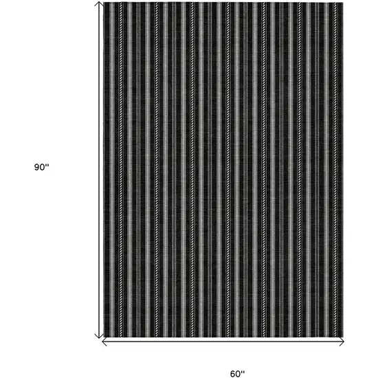 Black And Ivory Striped Washable Indoor Outdoor Area Rug Photo 9