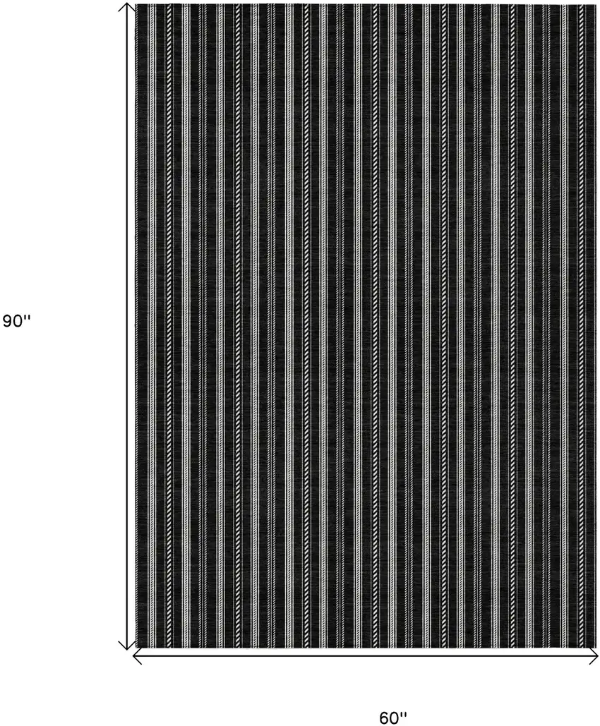 Black And Ivory Striped Washable Indoor Outdoor Area Rug Photo 9