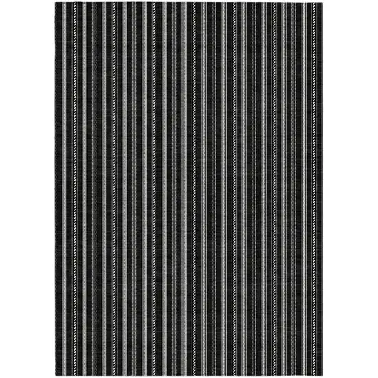 Black And Ivory Striped Washable Indoor Outdoor Area Rug Photo 1