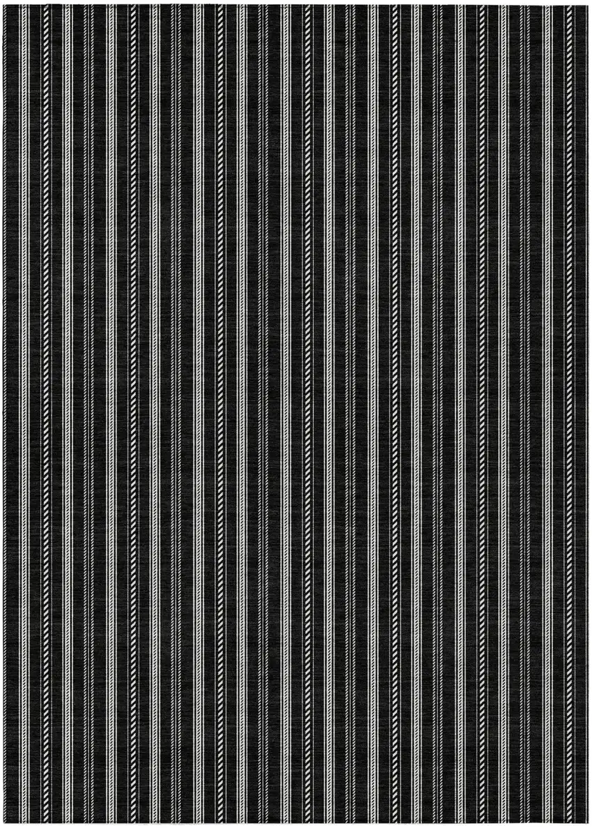 Black And Ivory Striped Washable Indoor Outdoor Area Rug Photo 1