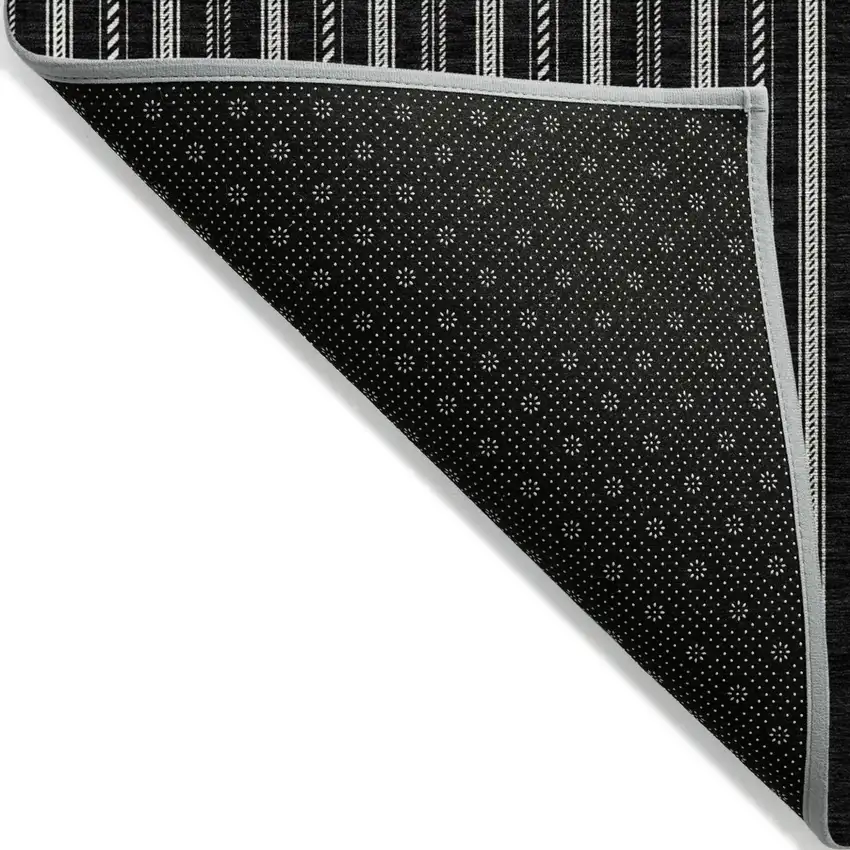 Black And Ivory Striped Washable Indoor Outdoor Area Rug Photo 4