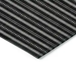 Photo of Black And Ivory Striped Washable Indoor Outdoor Area Rug