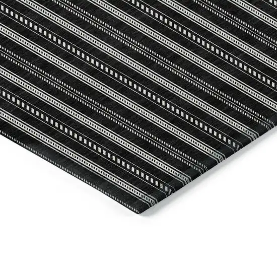 Black And Ivory Striped Washable Indoor Outdoor Area Rug Photo 5