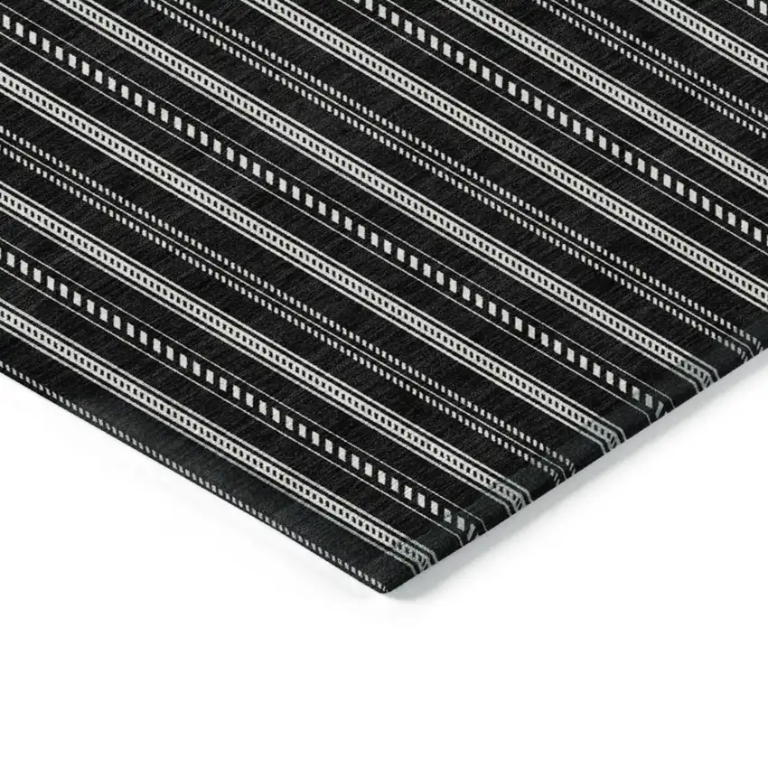 Black And Ivory Striped Washable Indoor Outdoor Area Rug Photo 5