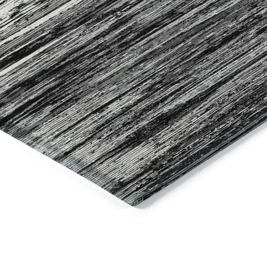 Black And Ivory Striped Washable Indoor Outdoor Area Rug Photo 5