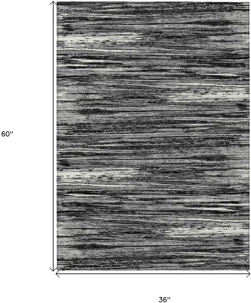 Black And Ivory Striped Washable Indoor Outdoor Area Rug Photo 3