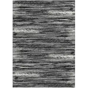 Photo of Black And Ivory Striped Washable Indoor Outdoor Area Rug