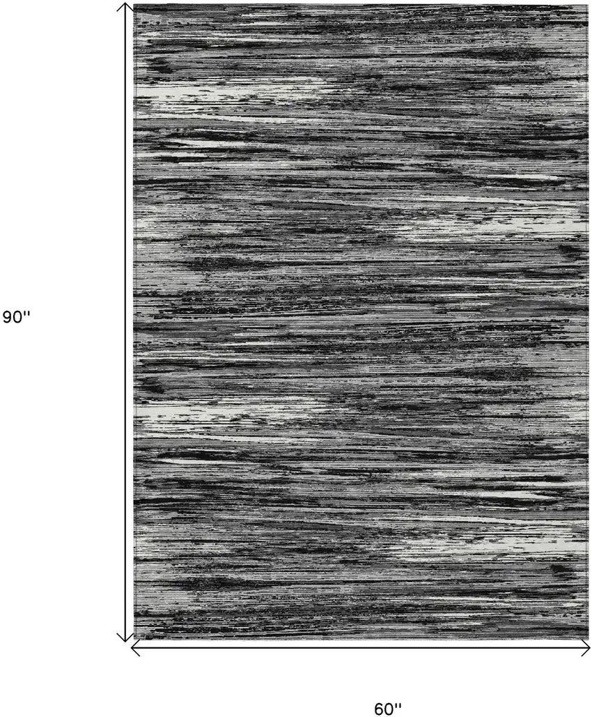 Black And Ivory Striped Washable Indoor Outdoor Area Rug Photo 3