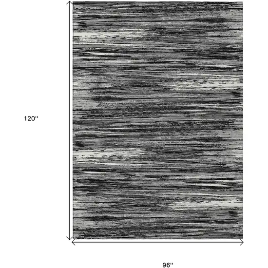 Black And Ivory Striped Washable Indoor Outdoor Area Rug Photo 3