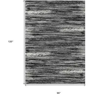 Photo of Black And Ivory Striped Washable Indoor Outdoor Area Rug