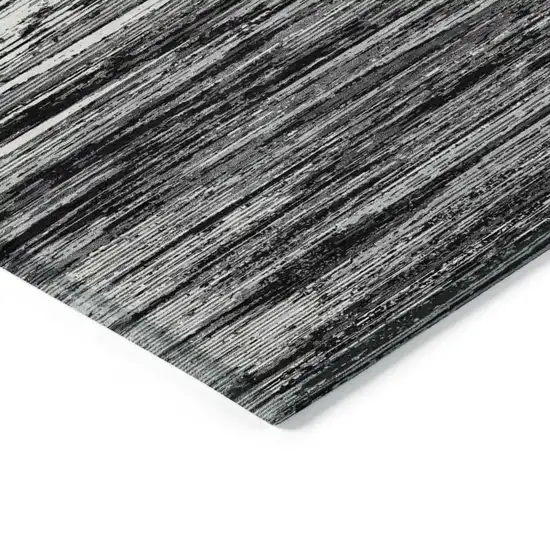 Black And Ivory Striped Washable Indoor Outdoor Area Rug Photo 4