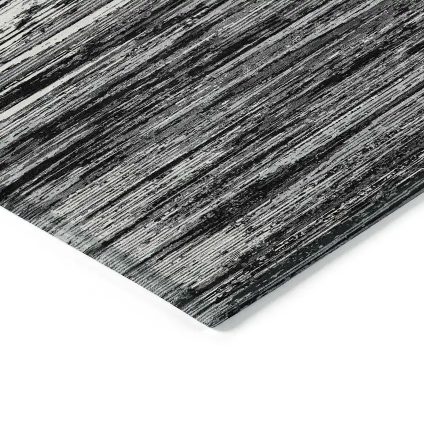 Black And Ivory Striped Washable Indoor Outdoor Area Rug Photo 4