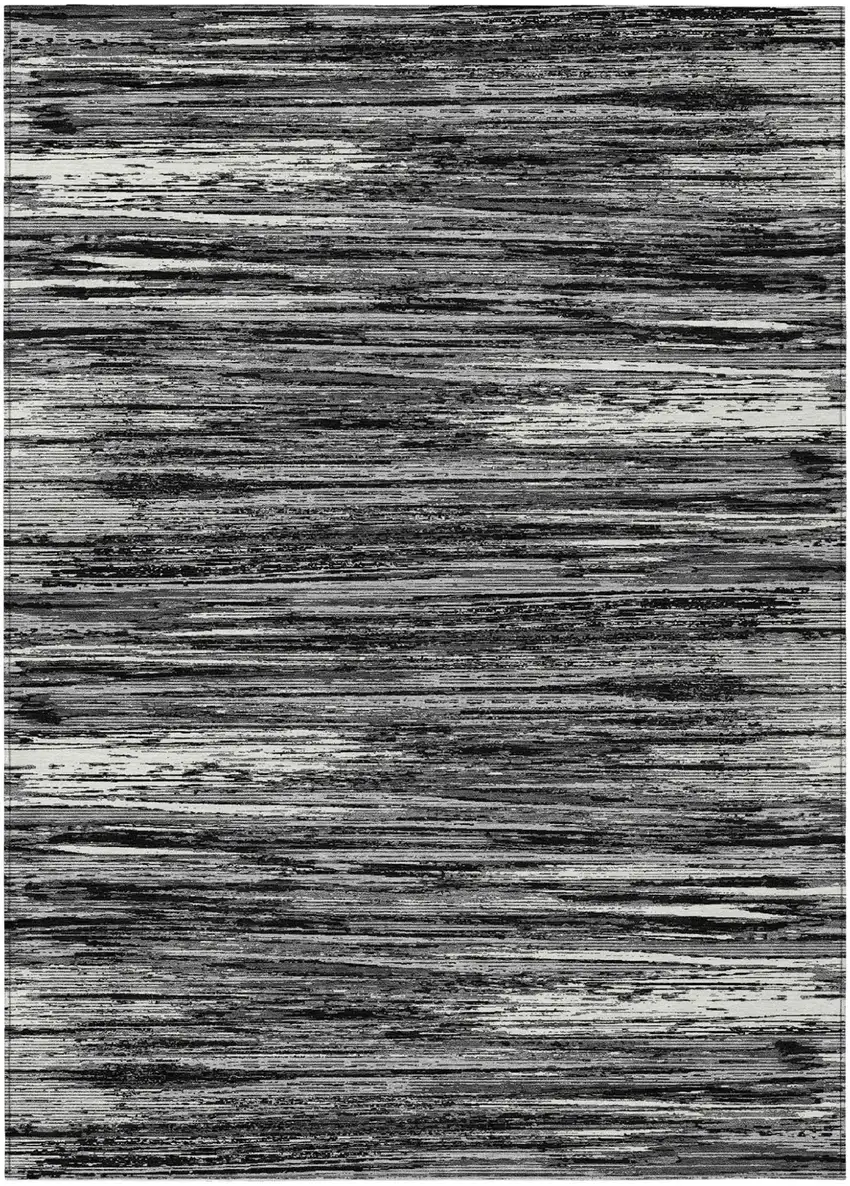 Black And Ivory Striped Washable Indoor Outdoor Area Rug Photo 2