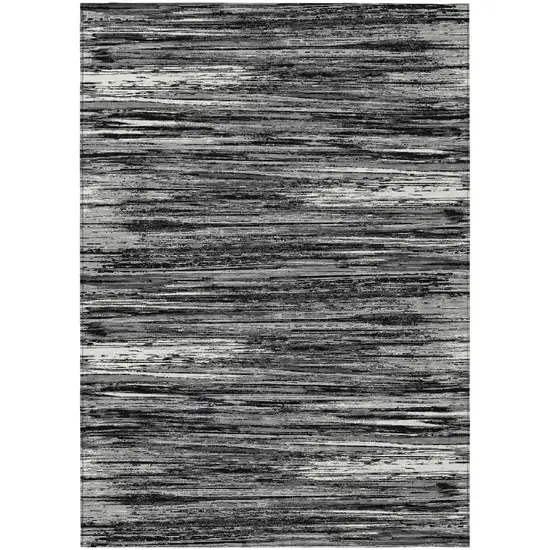 Black And Ivory Striped Washable Indoor Outdoor Area Rug Photo 2