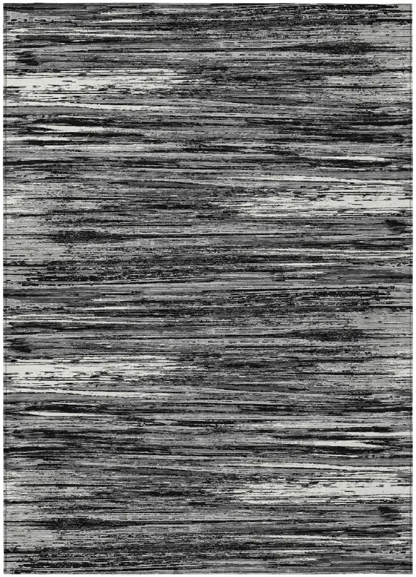 Black And Ivory Striped Washable Indoor Outdoor Area Rug Photo 2