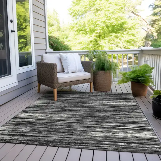Black And Ivory Striped Washable Indoor Outdoor Area Rug Photo 8