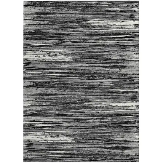 Black And Ivory Striped Washable Indoor Outdoor Area Rug Photo 7