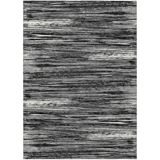 Black And Ivory Striped Washable Indoor Outdoor Area Rug Photo 2