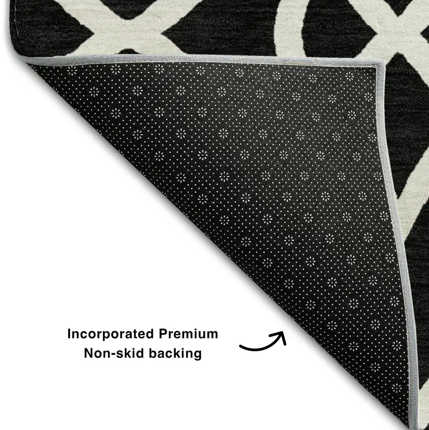 Black And Ivory Trellis Washable Area Rug With UV Protection Photo 6
