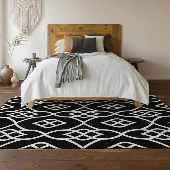 Black And Ivory Trellis Washable Area Rug With UV Protection Photo 6
