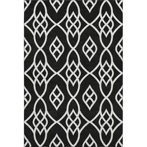Photo of Black And Ivory Trellis Washable Area Rug With UV Protection