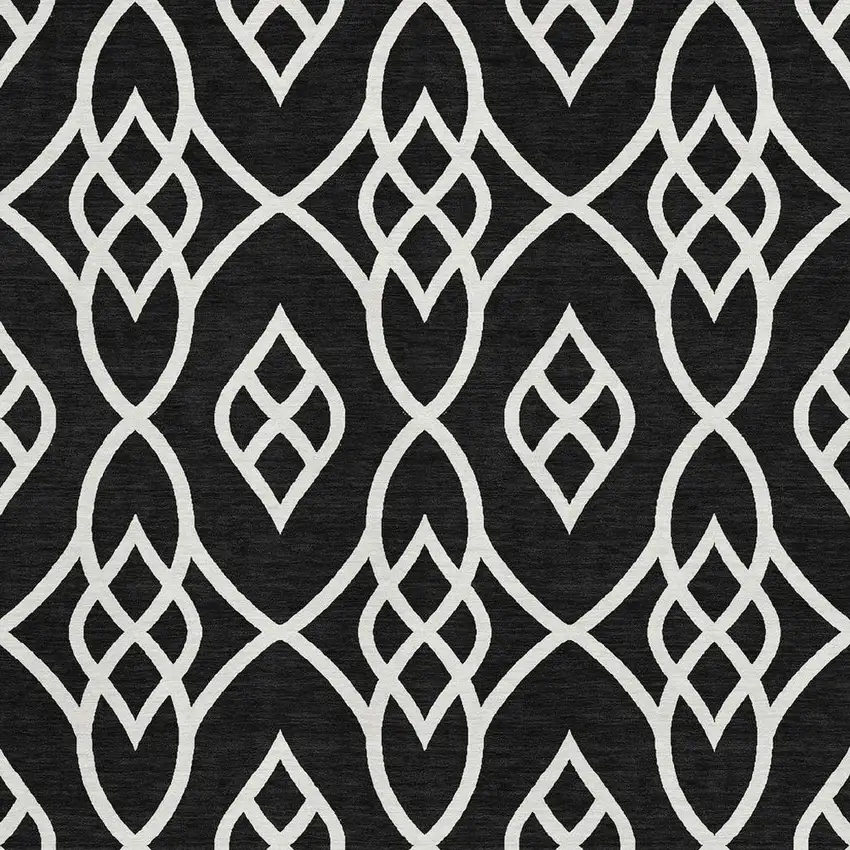 Black And Ivory Trellis Washable Area Rug With UV Protection Photo 4