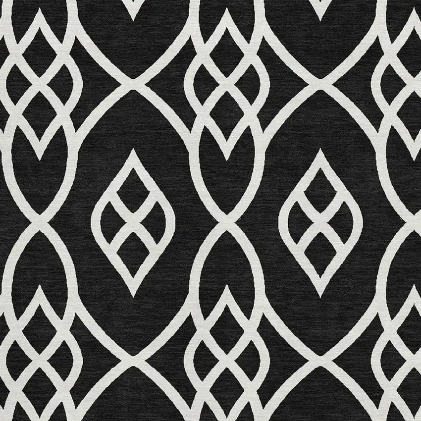 Black And Ivory Trellis Washable Area Rug With UV Protection Photo 3