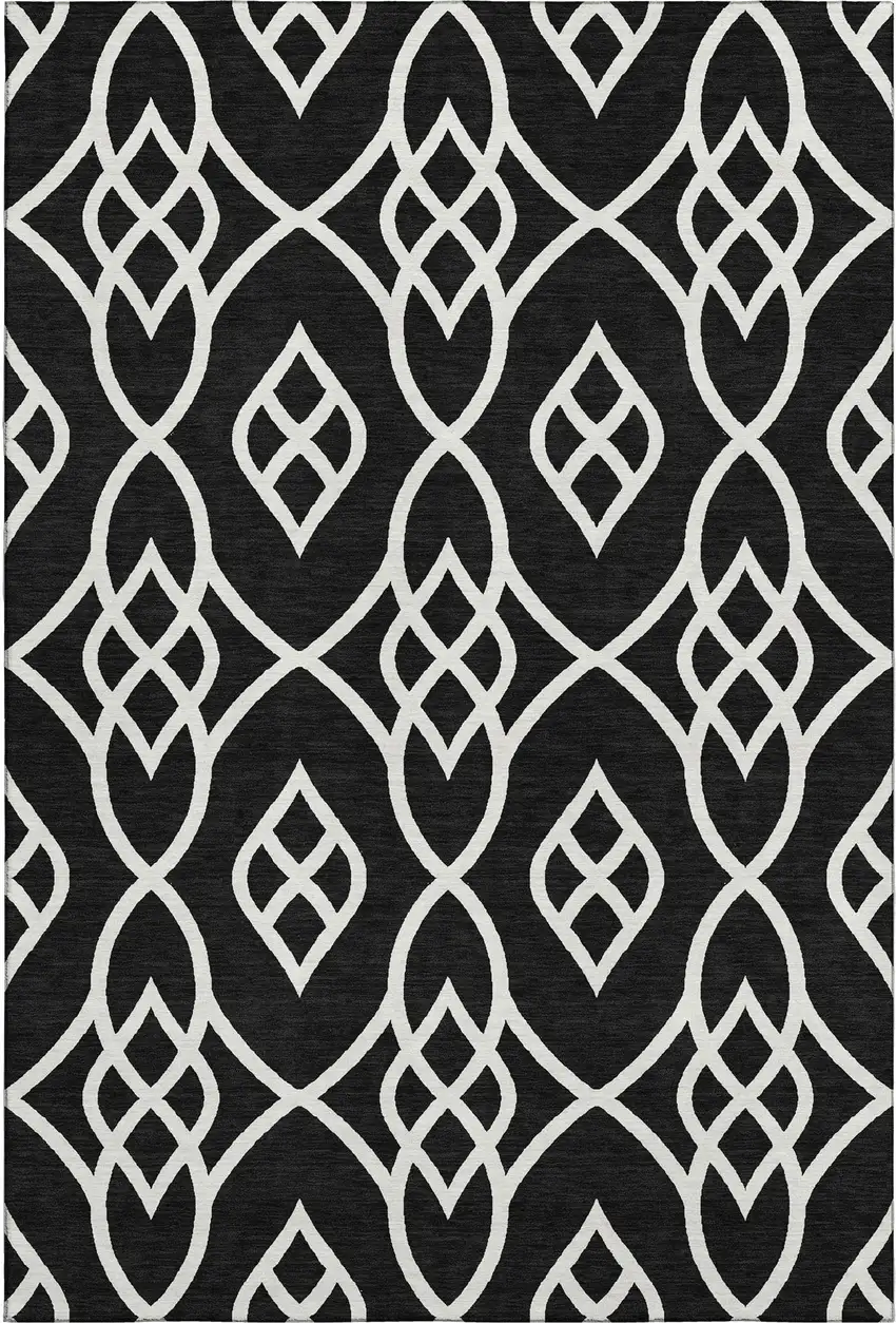 Black And Ivory Trellis Washable Area Rug With UV Protection Photo 1