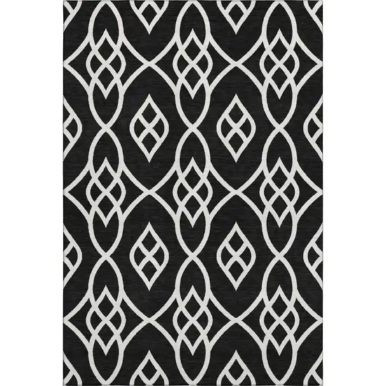 Black And Ivory Trellis Washable Area Rug With UV Protection Photo 1