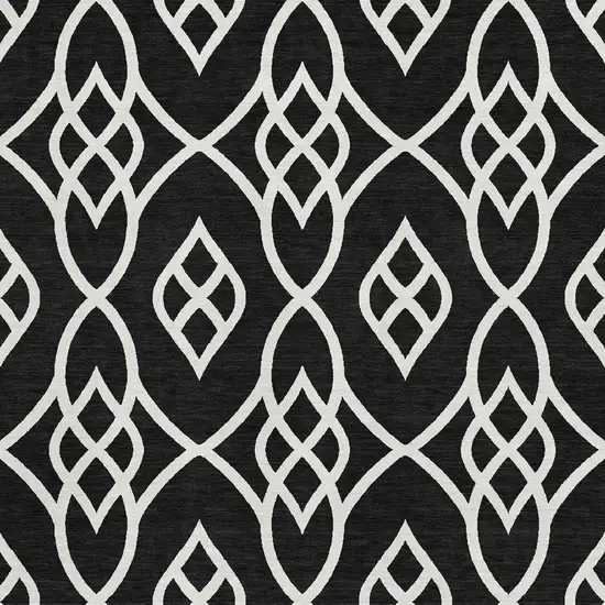 Black And Ivory Trellis Washable Area Rug With UV Protection Photo 4