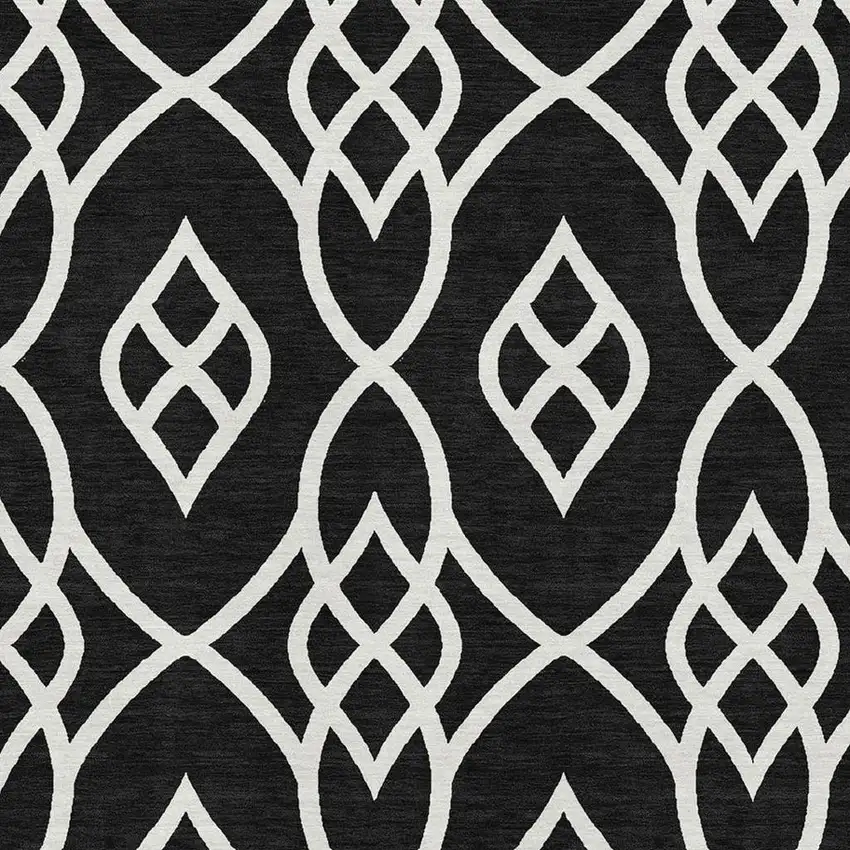Black And Ivory Trellis Washable Area Rug With UV Protection Photo 3