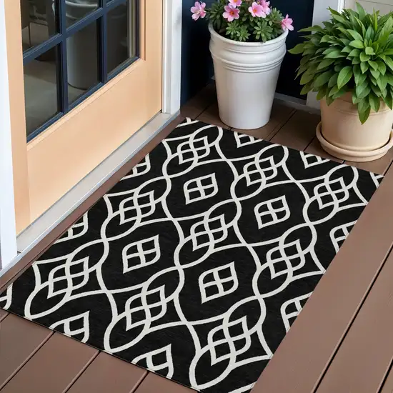 Black And Ivory Trellis Washable Indoor Outdoor Area Rug Photo 1