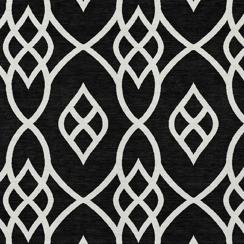 Black And Ivory Trellis Washable Indoor Outdoor Area Rug Photo 6