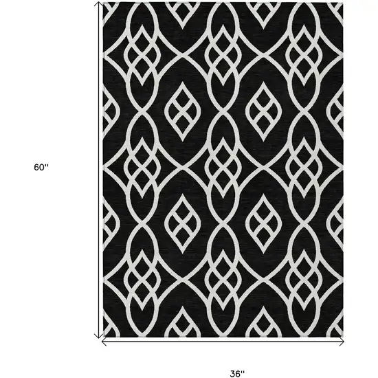 Black And Ivory Trellis Washable Indoor Outdoor Area Rug Photo 3