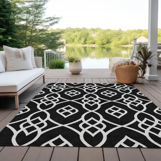 Black And Ivory Trellis Washable Indoor Outdoor Area Rug Photo 8