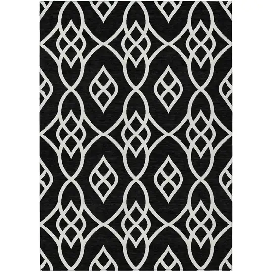 Black And Ivory Trellis Washable Indoor Outdoor Area Rug Photo 2