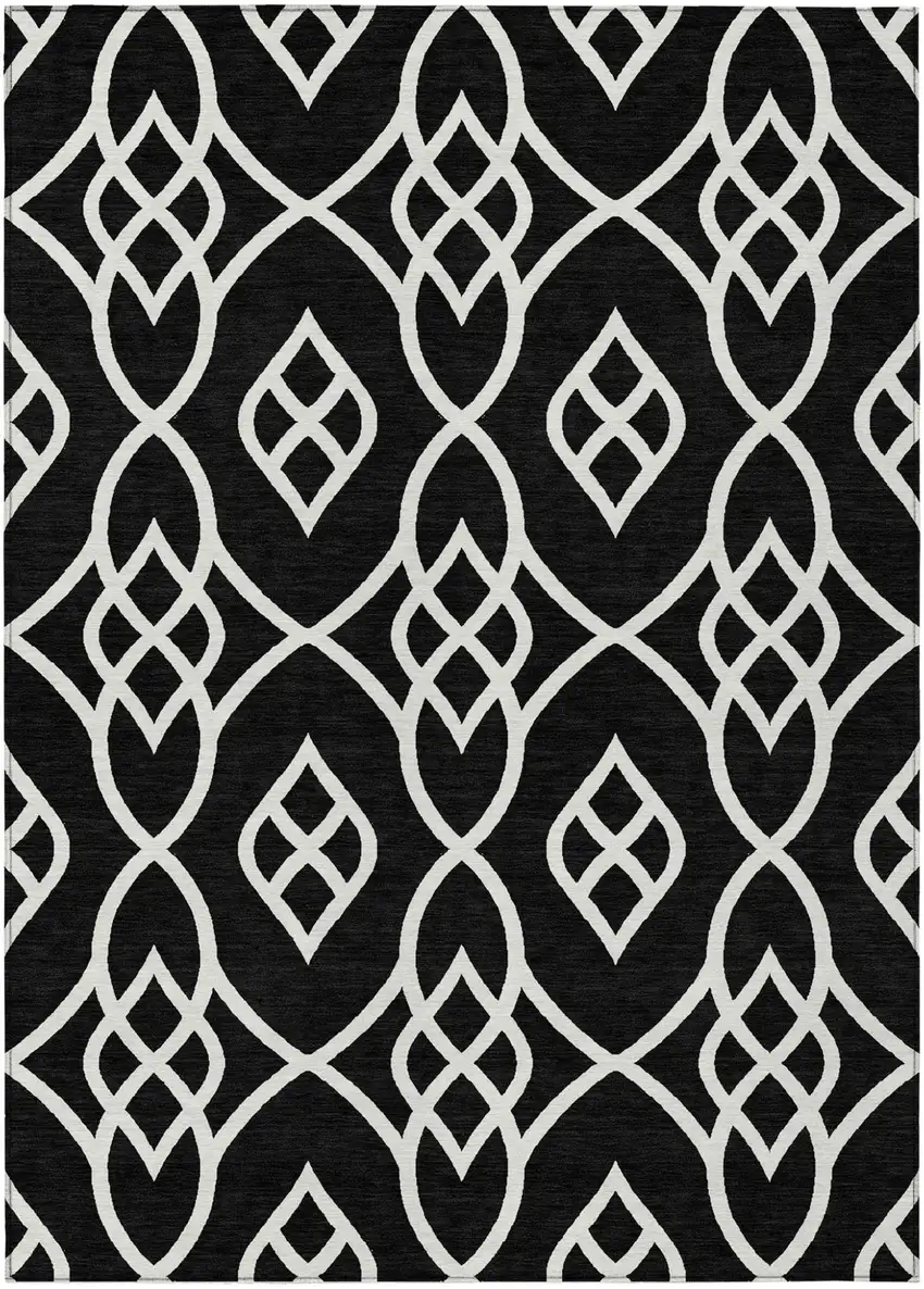 Black And Ivory Trellis Washable Indoor Outdoor Area Rug Photo 2